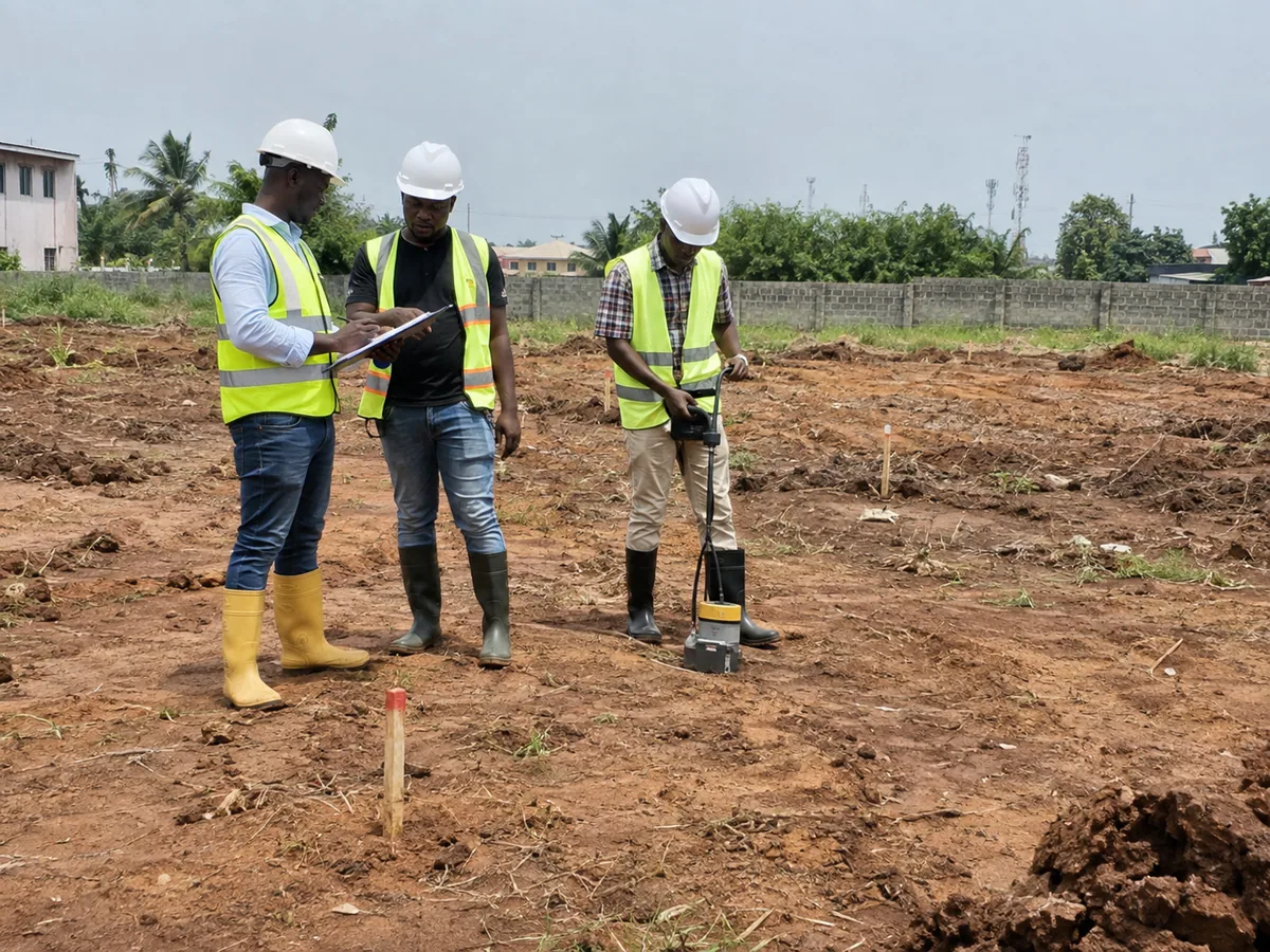 Geological field team recording observations during a site investigation.