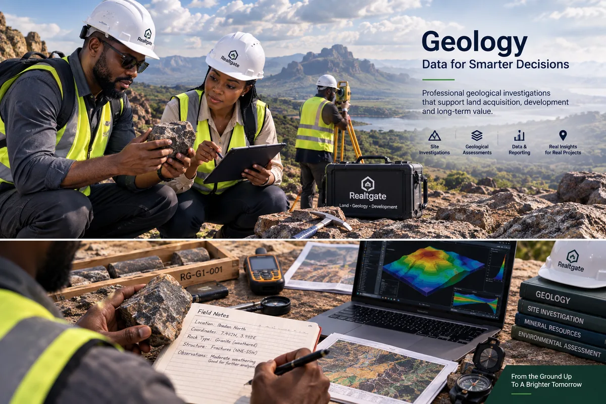Geological team observing site conditions and documenting findings for professional interpretation.